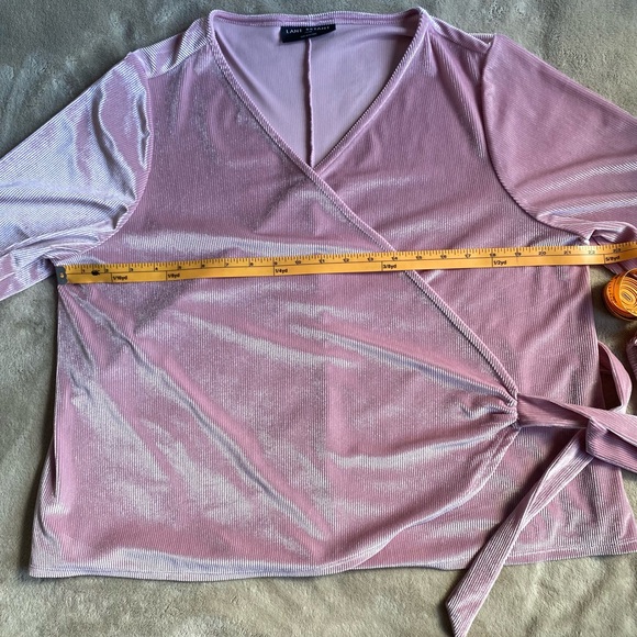 Lane Bryant Metallic Pink Velour Long Sleeved Wrap Front Top Size 18 20 - Picture 7 of 10